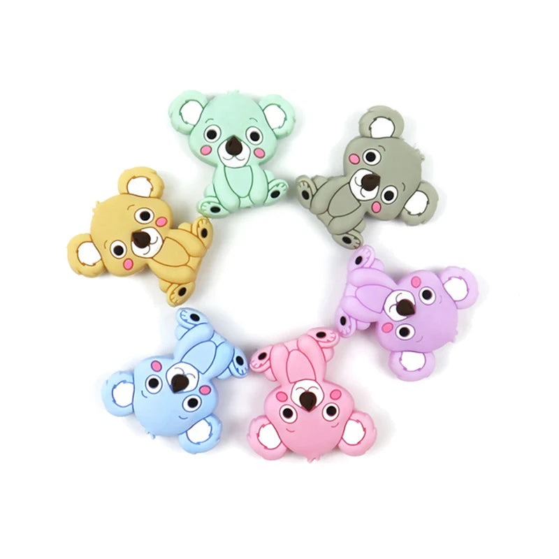 LOFCA 5pcs Silicone Mini Koala Beads Baby Teether Food Grade BPA Free Baby Teething Toy Pacifier Chain Nursing Necklace Making