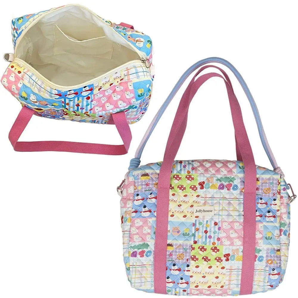 Colorful Pattern Baby Diaper Bag Detachable Straps Reusable Mommy Shoulder Bag Portable Quilted Cotton Crossbody Diaper Tote