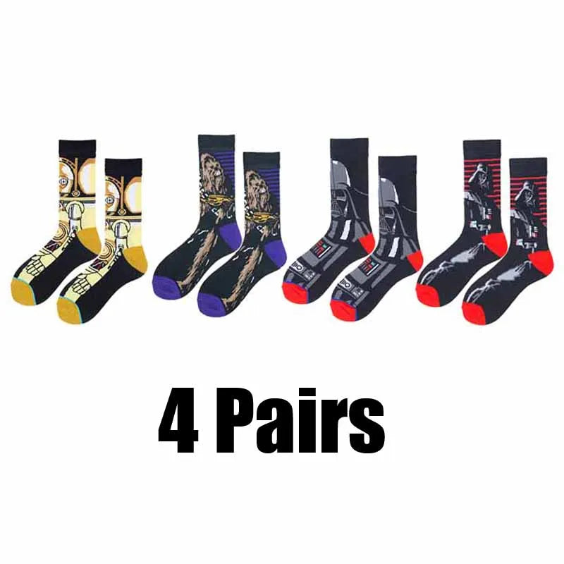 4 Pairs Star Wars Movie Cotton Long socks Master Yoda R2-D2 Cosplay Socks Wookiee Jedi Knight Novelty Men's Women's Socks