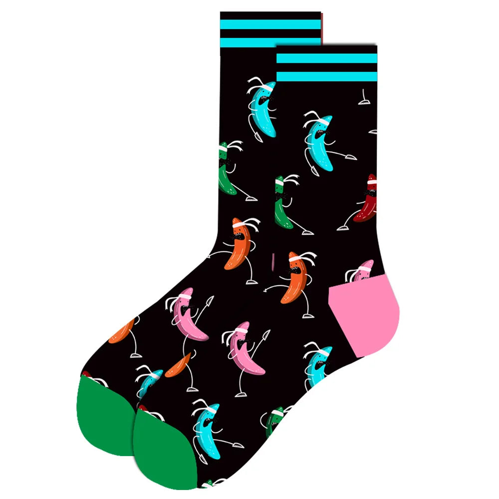 Streetwear Big Sieze Funny Socks Men with Cartoon Animals and Fruits Hip Hop Men's Socks Cotton Gifts for Men 2601