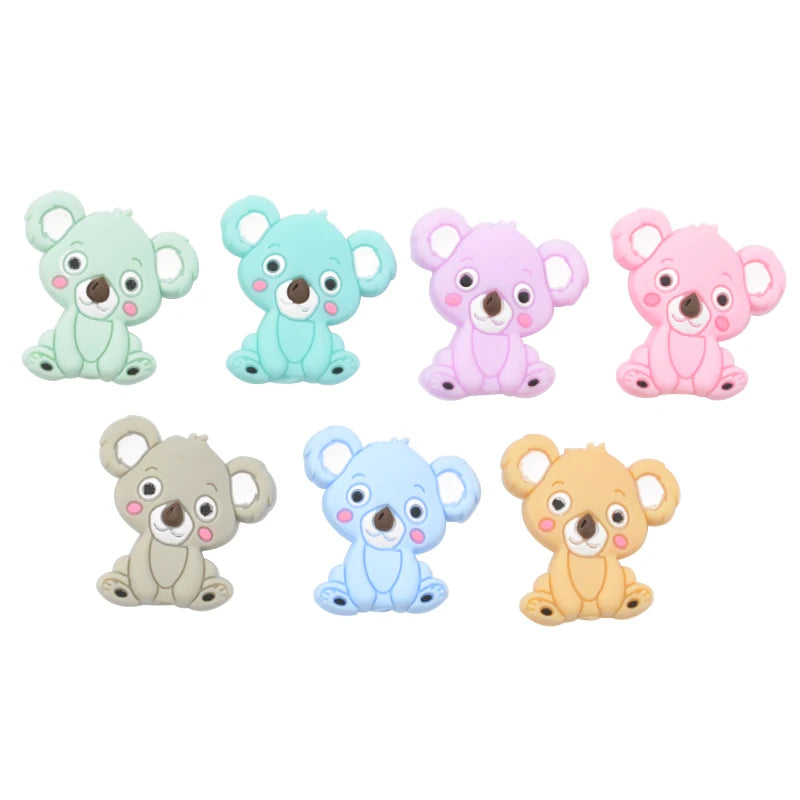 LOFCA 5pcs Silicone Mini Koala Beads Baby Teether Food Grade BPA Free Baby Teething Toy Pacifier Chain Nursing Necklace Making