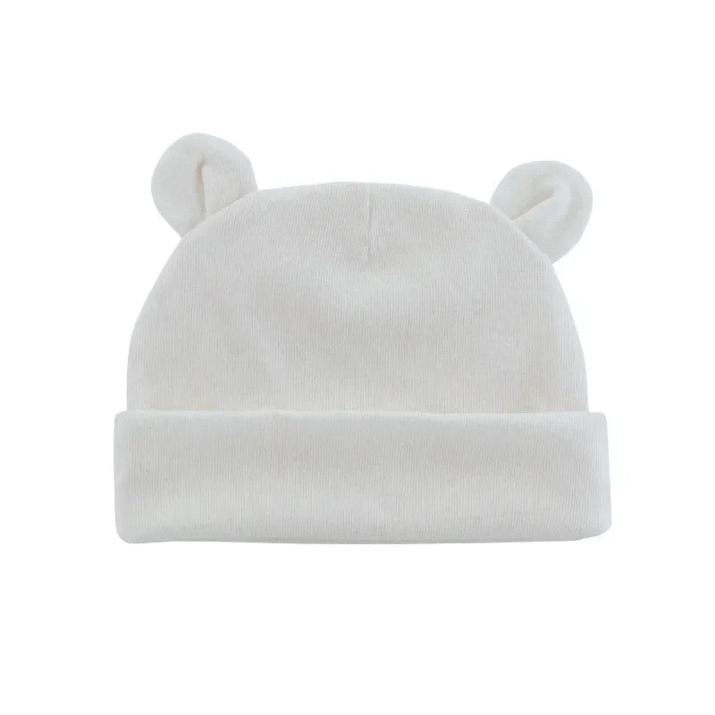Xgnvpy Winter Baby Hat Comfortable Solid Color Hats Cute Ear Shape Cotton Cap Newborn Photography Props 0 -1 Infant Bonnet Items