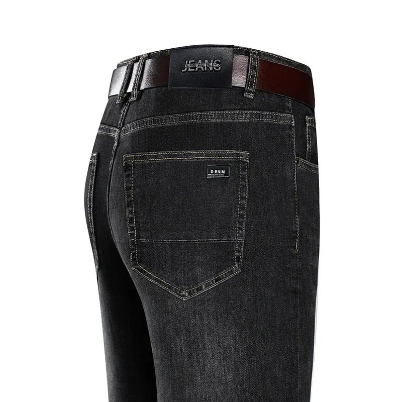 2023 Spring Autumn New Quality Clothes Men's High Waist Fit Straight Jeans Classic Vintage Business Casual Cotton Trousers Pants
