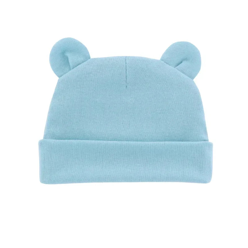 Xgnvpy Winter Baby Hat Comfortable Solid Color Hats Cute Ear Shape Cotton Cap Newborn Photography Props 0 -1 Infant Bonnet Items