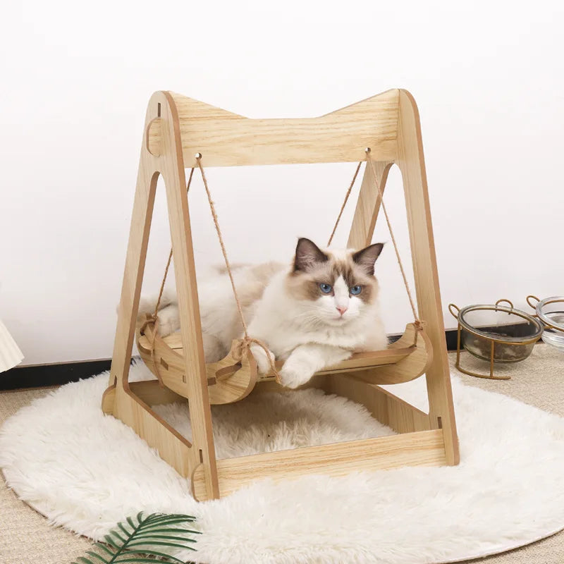 Hammock Bed for Pet Wooden Shaker Cat Supplies Small Pet Double-layer Anti-rollover Swing Hanging Nest Dog Cat's House Puppy