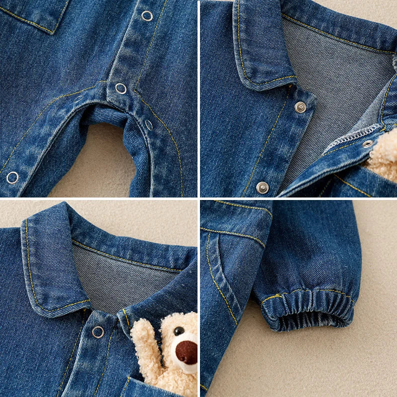 Denim Romper Baby Jumpsuit Cartoon Bear Korean Toddler Onesie Autumn Baby Boys Girls Clothes Infant Outfit Clothing