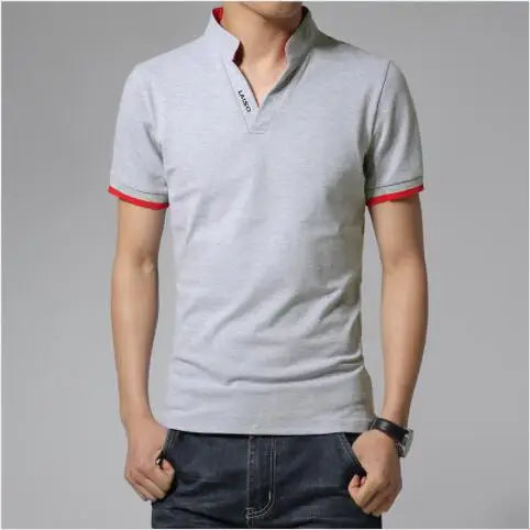 2024 New Fashion Men Cotton Polo Shirt, Leisure Stand Collar Long Sleeve Mens V Neck POLO Shirts, Asian Size Male T-shirt Top