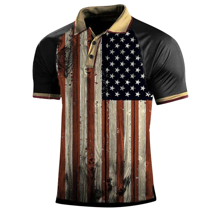 Summer Mens Polo Shirt Causal Fashion Sweatshirt America Flag 3D Printed T Shirt Short Sleeve Homme Vintage Streetwear Loose Top