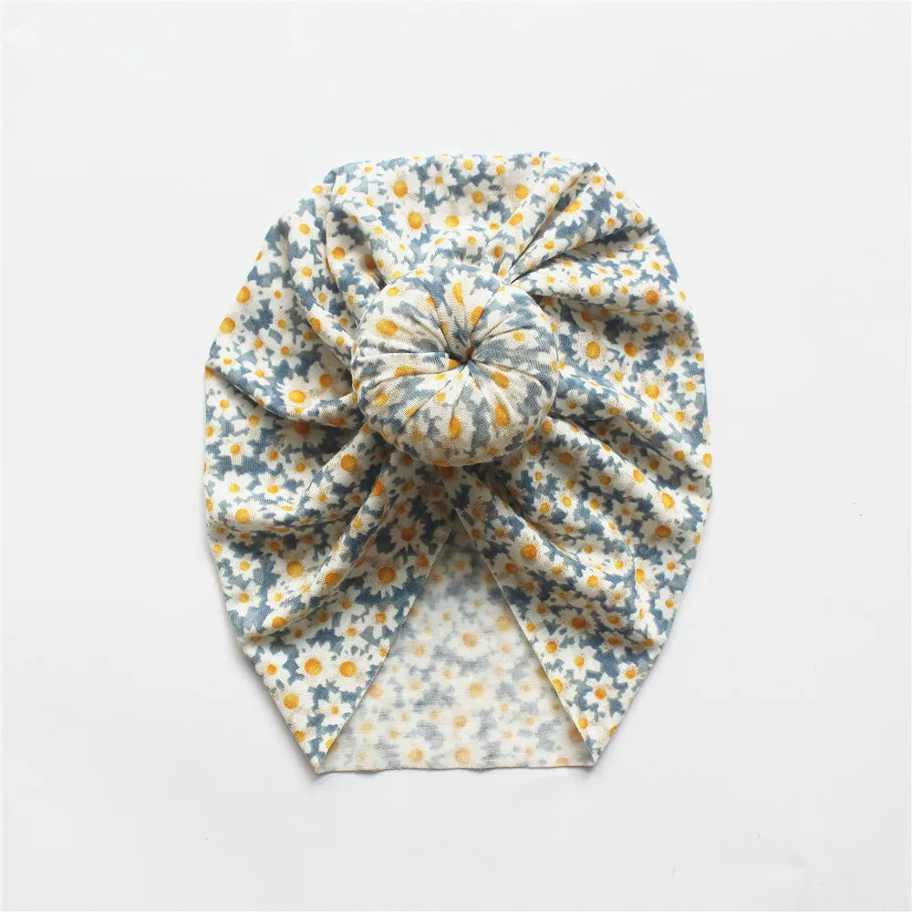 Flower Print Baby Girl Round Ball Beanie Newborn Leopard Donnut Soft Fabric Bonnet Toddler Cute Turban Hat Hair Accessories 0-3T