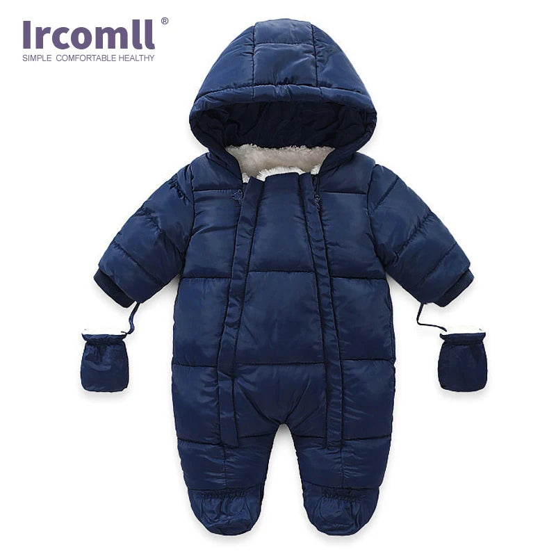 Ircomll Warm Infant Baby Jumpsuit Cotton Down Rompers Hooded Inside Fleece Boy Girl Winter Autumn Overalls Children Outerwear
