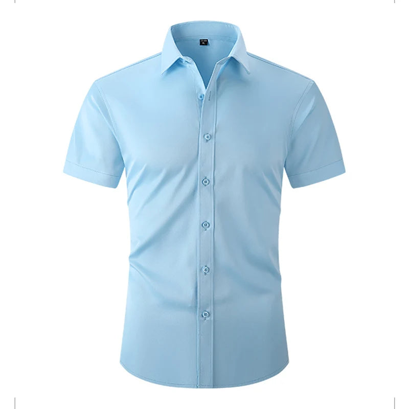 Men's Solid Short Sleeve Shirts Casual Button-Down White Black Shirt USA Size S-XL