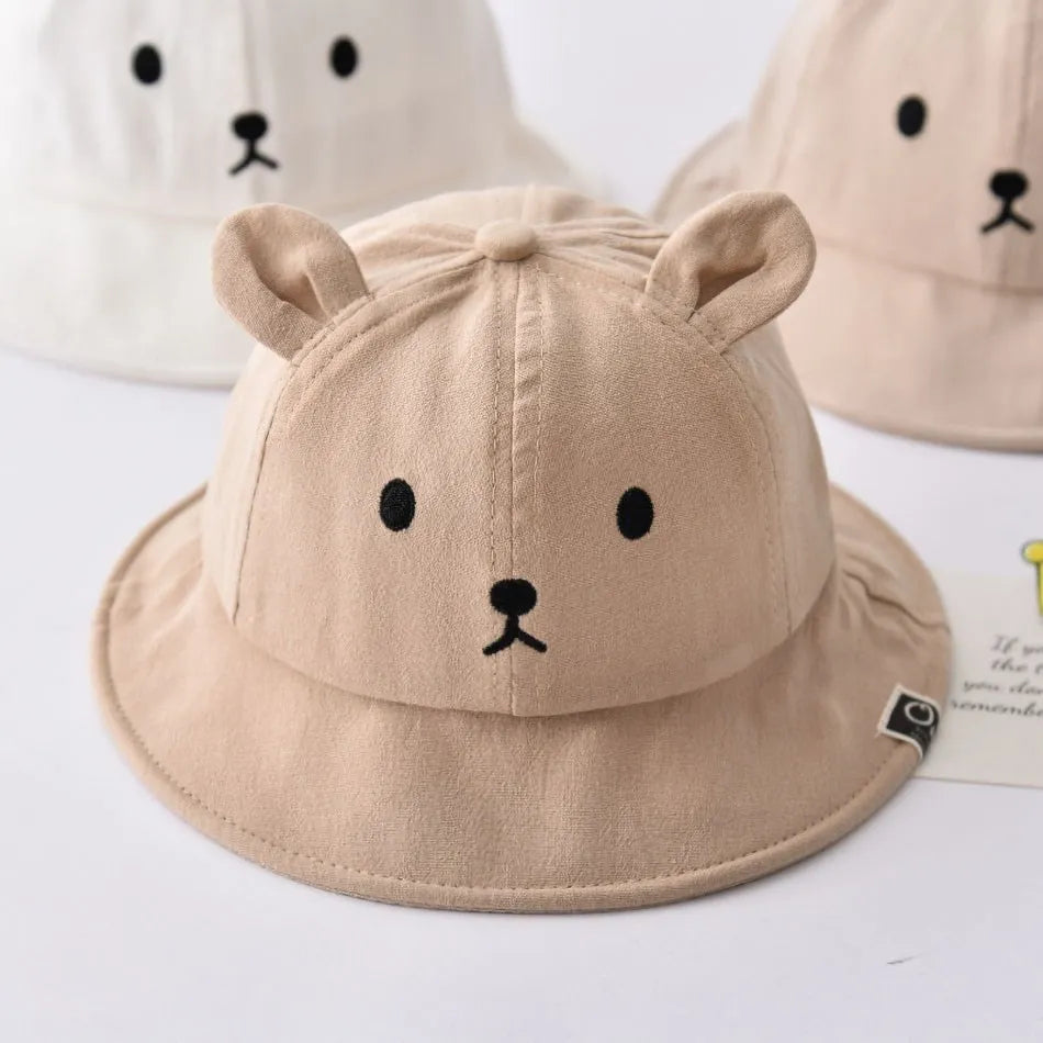 Baby Bucket Hat Infant Sun Hat Toddler Panama Bear Hat Wide Brim Fisherman Caps Kids Spring Summer Beach Safari Hat 3-18 Months