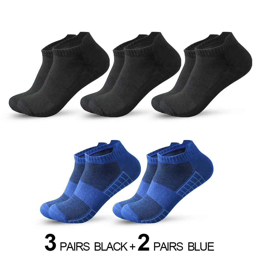 5 pairs High Quality Men Ankle Socks Breathable Cotton Sports Socks Mesh Casual Athletic Summer Thin Cut Short Sokken Size 38-45
