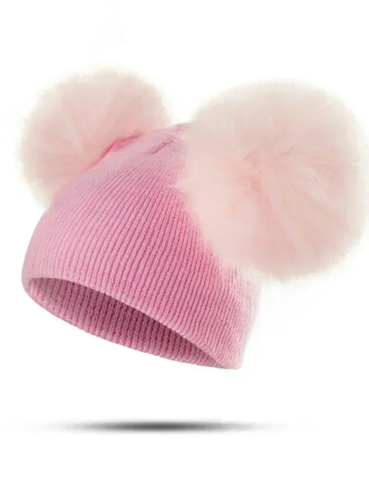 Winter Warm Children Knitted Hat Toddler Kids Baby Wool Hat Knit Beanie Cap Windproof Big Pompom Baby Boys Girls Fur Pom Pom Hat