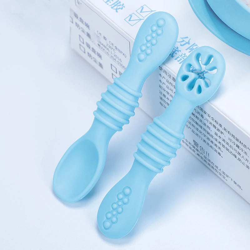 Baby Spoon Forks Set Food Grade Silicone Sticky Spoon Children Cutlery Training Spoon Kids Feeding Tableware Kitchen Accessories