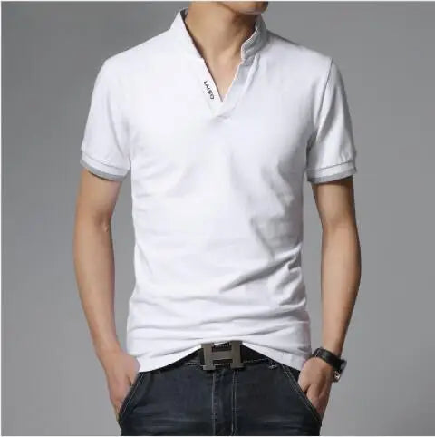 2024 New Fashion Men Cotton Polo Shirt, Leisure Stand Collar Long Sleeve Mens V Neck POLO Shirts, Asian Size Male T-shirt Top