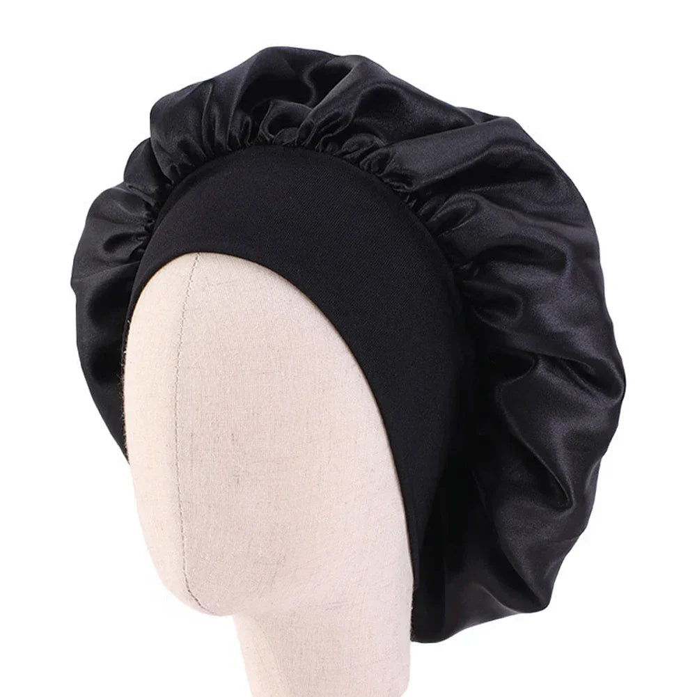 8 Colors Kids Girls Boys Silky Satin Bonnet Cap Turban Hat Wide Elastic Bands Night Sleep Cap