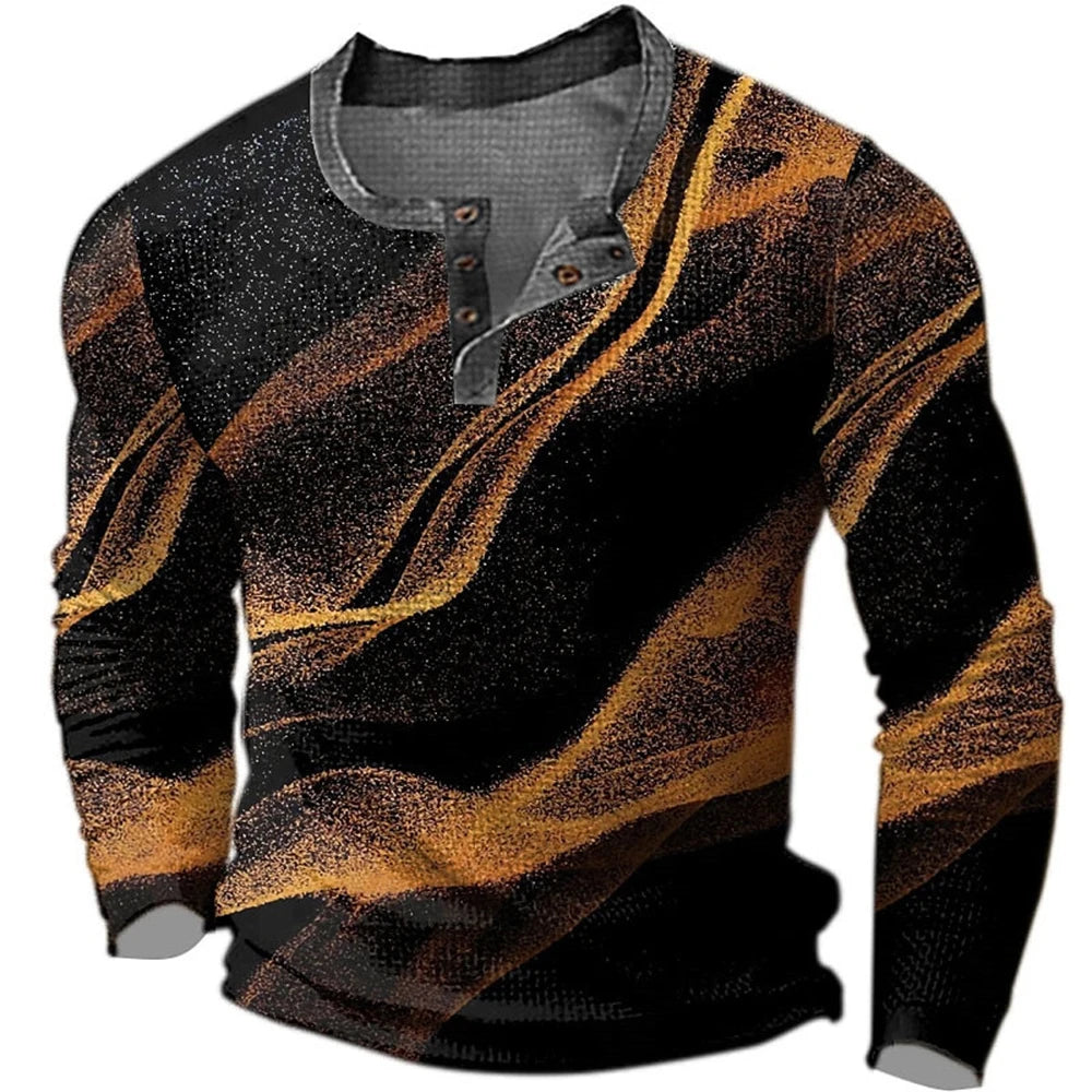 Men's Cotton T Shirt Color Block Graphic Tshirt Print Henley Shirt Oversized Apparel Outdoor Casual Long Sleeve Button Clothing
