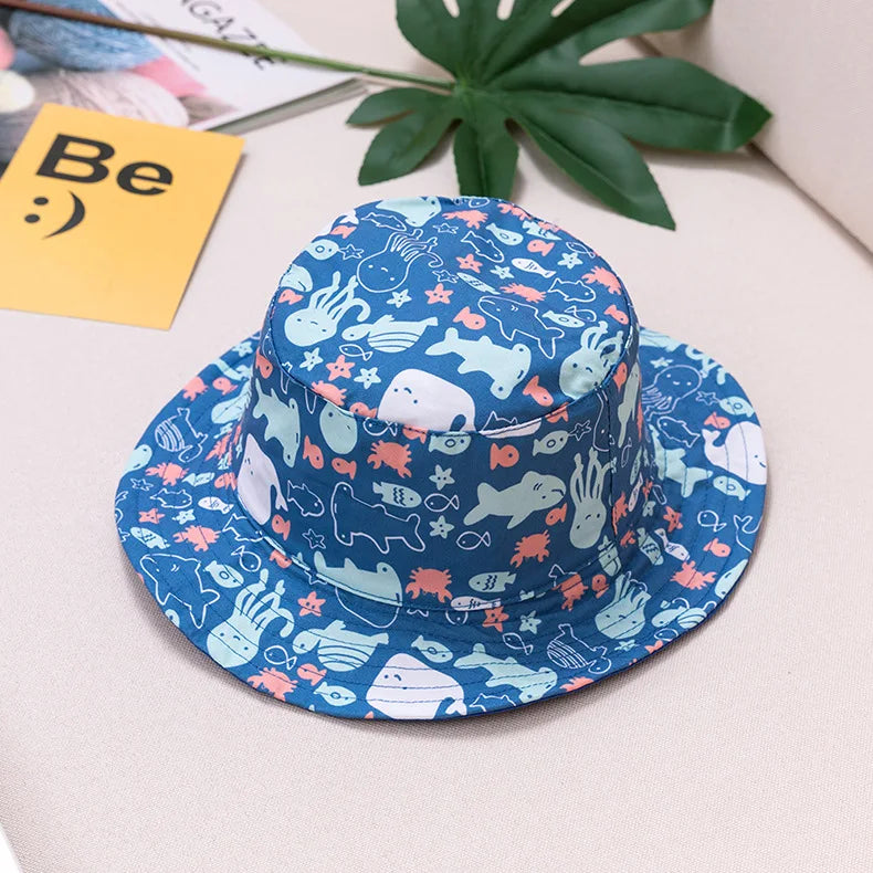 Cute Kids Outdoor Bucket Hats Children Sun Hats with Windproof Rope Cotton Baby Caps for Boys Girls Caps Summer Hat for Kids