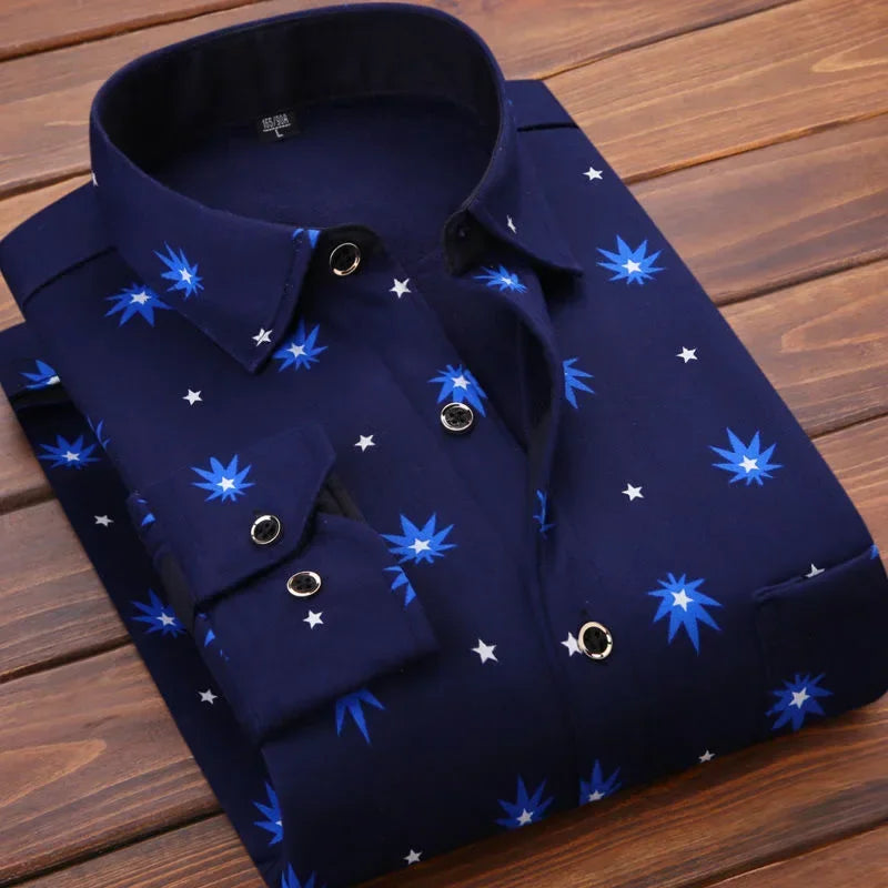 2024 Men's Autumn Winter Casual Fleece Plaid Shirt Fashion Soft Warm Turn Down Collar Long Sleeve Shirt Male High-Quality Tops