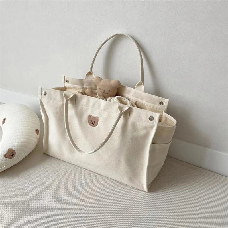 MILANCEL Mummy Bag Cute Bear High-capacity Outgoing Storage Bag Canvas Handbag