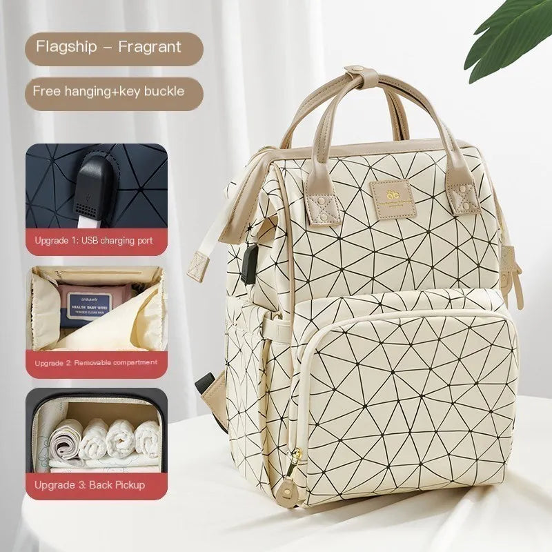 AIBEDILA Mommy Bag Waterproof USB Large-capacity Baby Backpack Female Mommy Outting Bag Mummy Bag Baby Bags for Mom Diaper Nappy