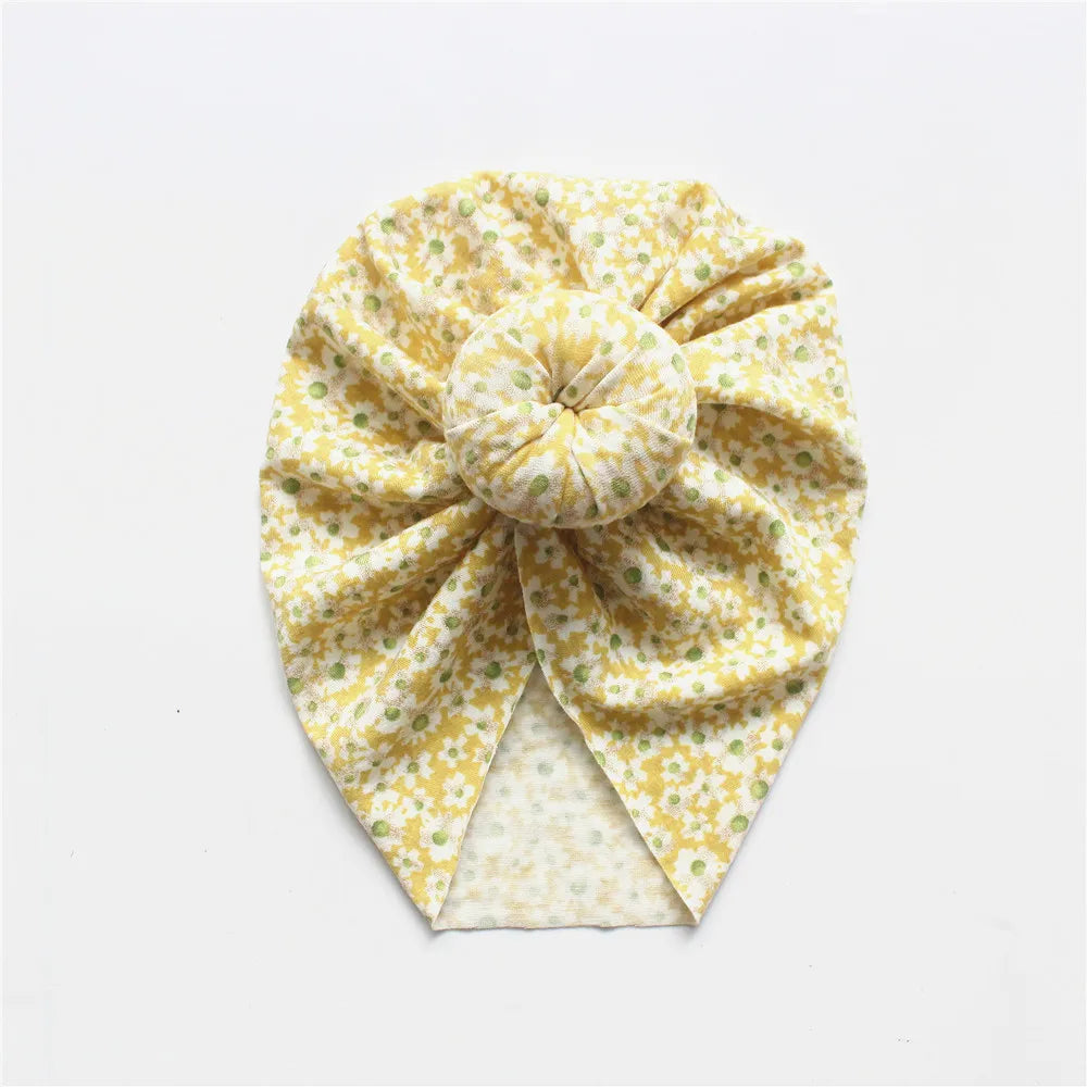 Flower Print Baby Girl Round Ball Beanie Newborn Leopard Donnut Soft Fabric Bonnet Toddler Cute Turban Hat Hair Accessories 0-3T