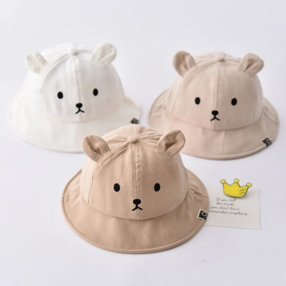 Baby Bucket Hat Infant Sun Hat Toddler Panama Bear Hat Wide Brim Fisherman Caps Kids Spring Summer Beach Safari Hat 3-18 Months