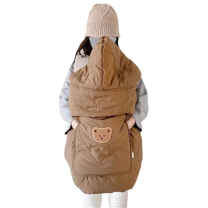 Cartoon Bear Baby Stroller Blanket Cover Korean Thicken Newborn Swaddle Wrap Hooded Cloak Cape Windproof Infant Sleeping Quilt