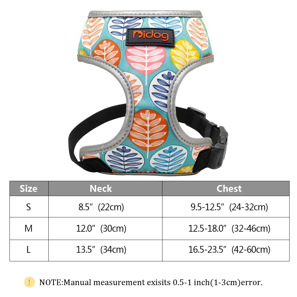 Fashion Printed Nylon Dog Harness Reflective French Bulldog Pug Harness Dog Vest For Small Medium Dogs Cats Walking Training