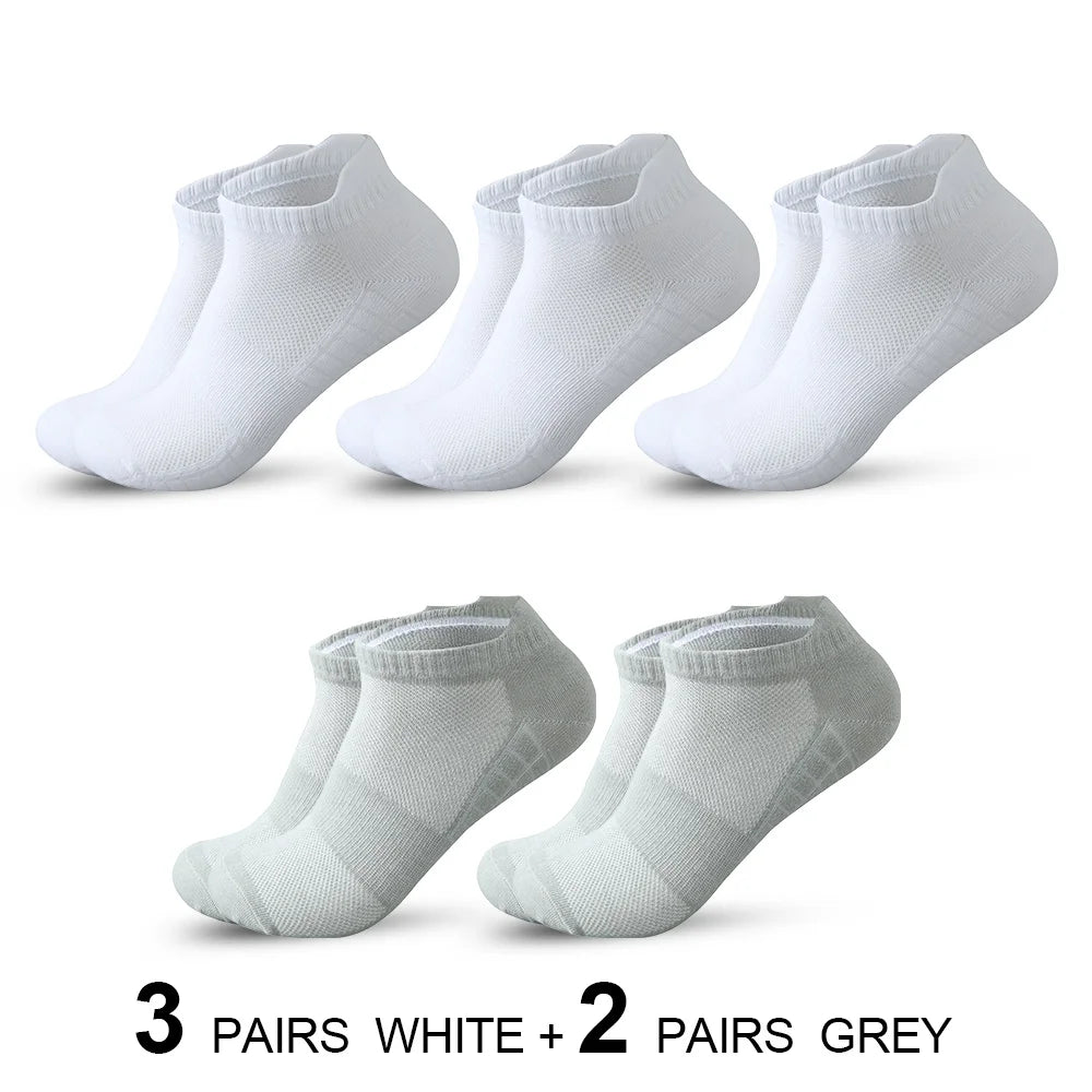 5 pairs High Quality Men Ankle Socks Breathable Cotton Sports Socks Mesh Casual Athletic Summer Thin Cut Short Sokken Size 38-45