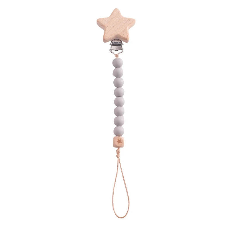 Baby Pacifier Chain Flower Shape Beech Wood Removable Clip For Handmade Baby Nipple Soother Chain Teething Toys Baby Accessories