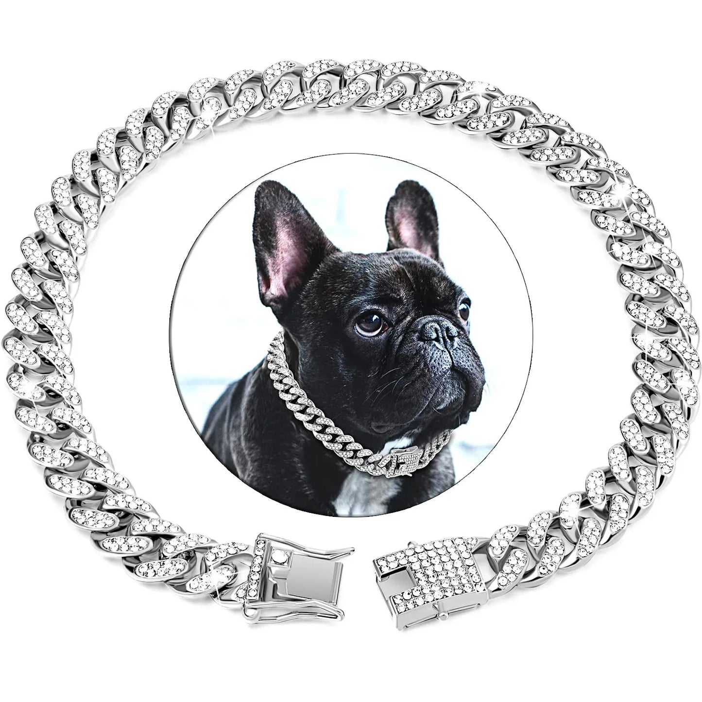Rhinestone Dog Chain Collar Metal Strong Gold Cuban Link Dog Necklace Luxury Diamond Puppy Cat Collar Dog Jewelry Accessories