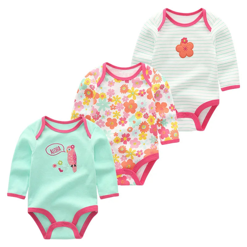 Baby Girl Fall Jumpsuit Long Sleeve 3Pcs Pure Cotton Newborn Bodysuits Round Collar Toddler Boy Clothes Set Infant Cute Costume