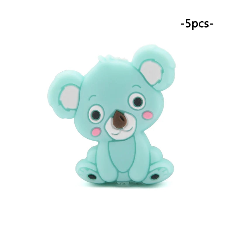 LOFCA 5pcs Silicone Mini Koala Beads Baby Teether Food Grade BPA Free Baby Teething Toy Pacifier Chain Nursing Necklace Making