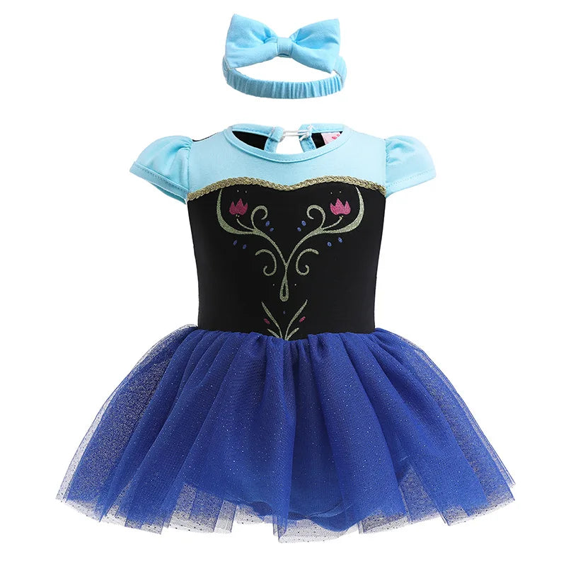 Fancy Fairy Baby Romper Elsa Ariel Belle Rapunzel Princess Costume 1 Year Birthday Tutu Dress Lace Headband Christening Baptism