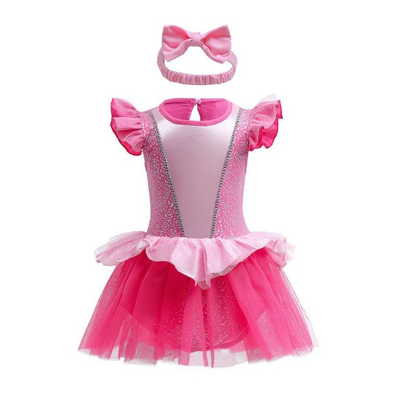 Fancy Fairy Baby Romper Elsa Ariel Belle Rapunzel Princess Costume 1 Year Birthday Tutu Dress Lace Headband Christening Baptism
