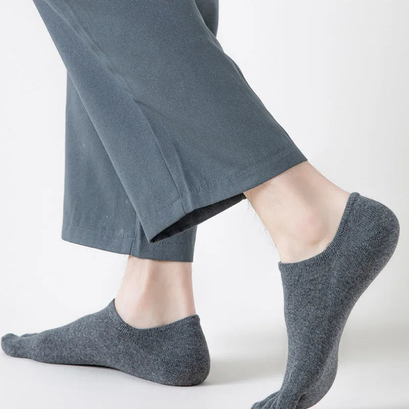 5 Pairs/lot Summer Men's Split Toe Boat Socks Black Gray Solid 100% Cotton Breathable Five Finger Socks Casual Sports socks