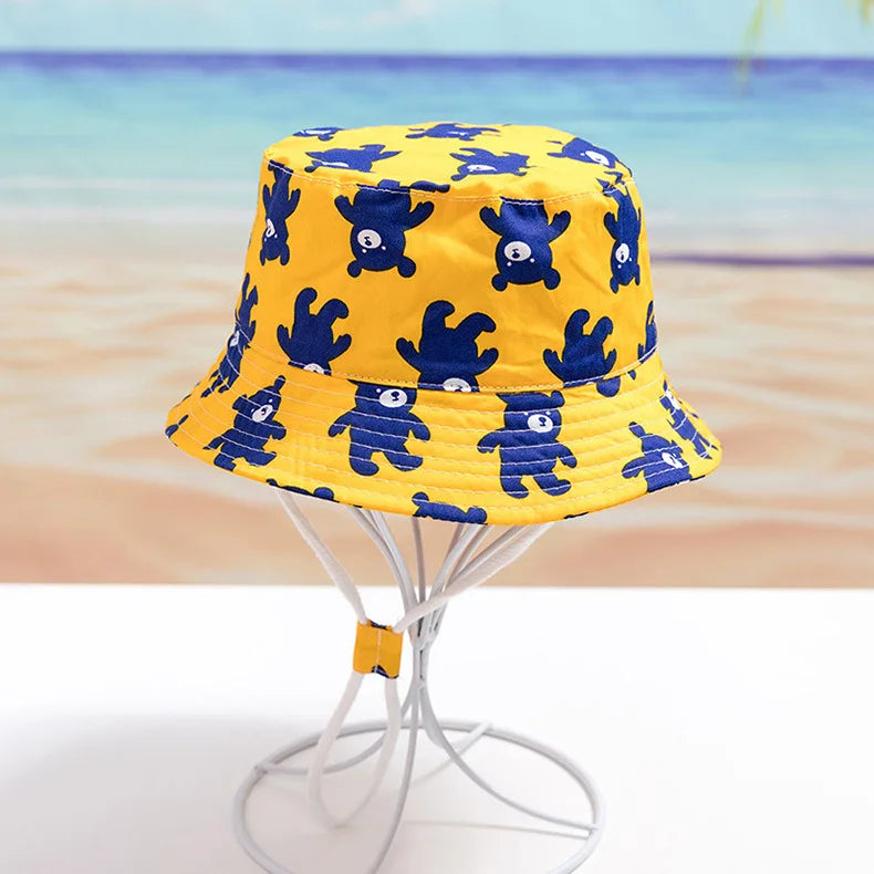 Cute Kids Outdoor Bucket Hats Children Sun Hats with Windproof Rope Cotton Baby Caps for Boys Girls Caps Summer Hat for Kids