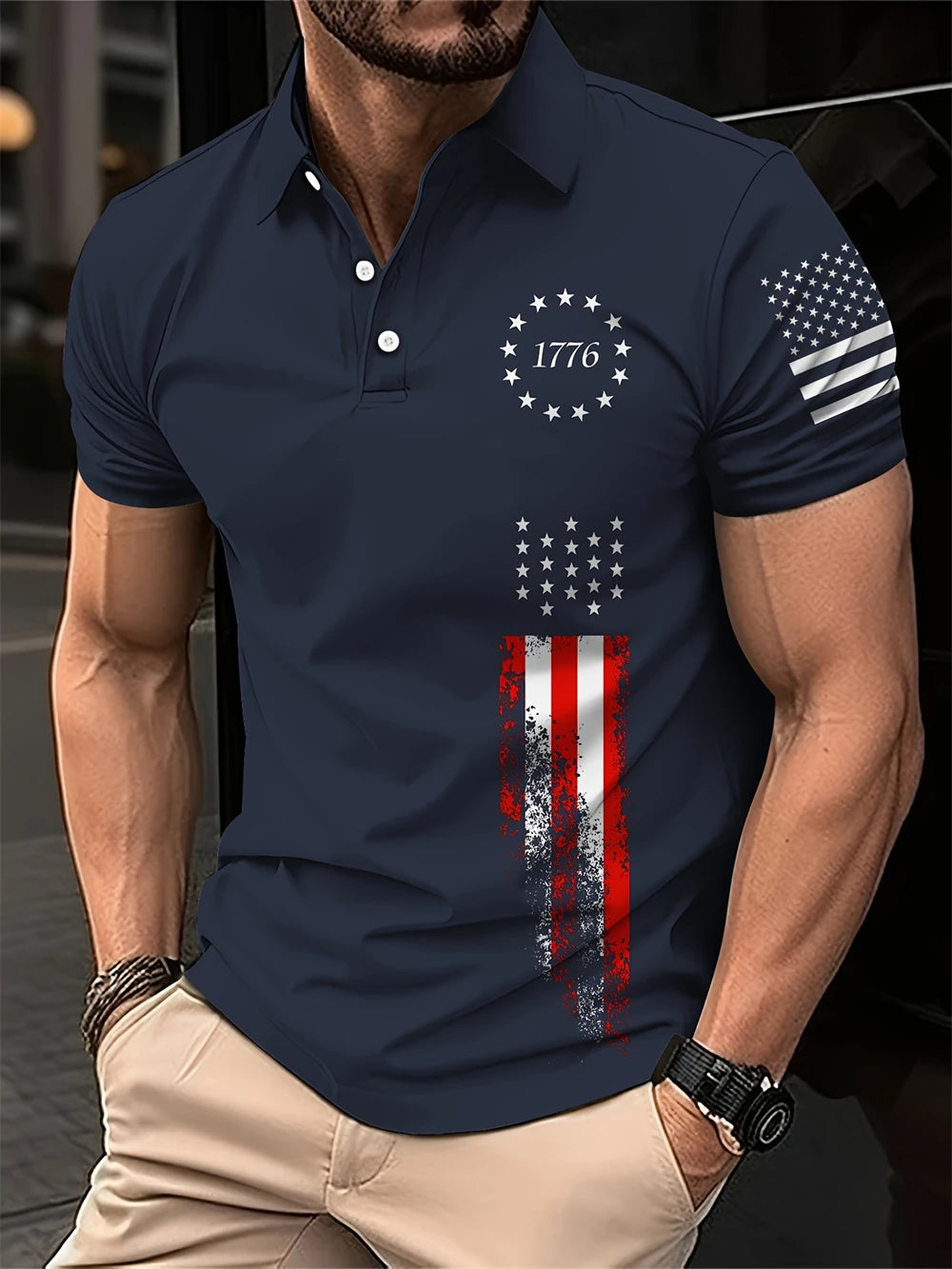 Fashion Men's Polo Shirt Italian Pattern Printed Summer Short Sleeve Casual Tie Button Large Size Men's Clothing Golf T Shirt