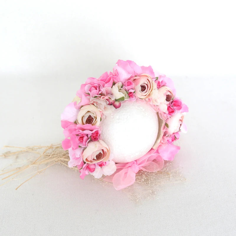Vintage Newborn Floral Bonnet Baby girl Hat For Photography Knitted Newborn Garden Flower Bonnet For Photo Shoot Props