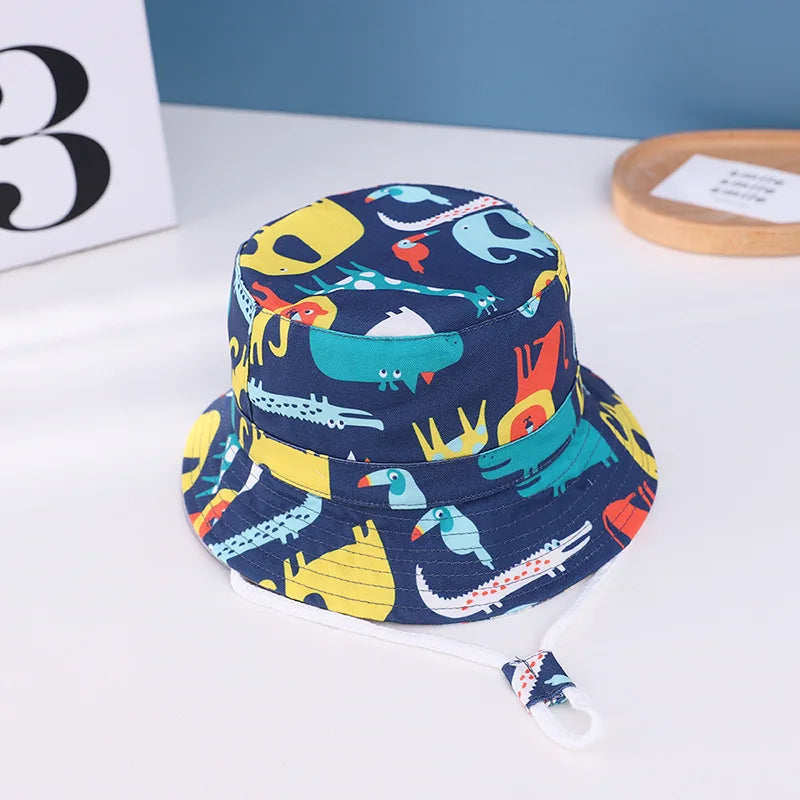 Cute Kids Outdoor Bucket Hats Children Sun Hats with Windproof Rope Cotton Baby Caps for Boys Girls Caps Summer Hat for Kids