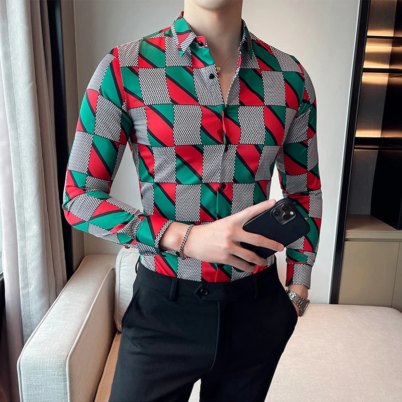Luxury Long Sleeve Mens Baroque Shirts Dress Autumn Party Prom Wear Slim Fit Male Brand Clothing Striped Print Casual Shirt Men