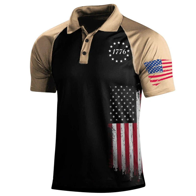 Summer Mens Polo Shirt Causal Fashion Sweatshirt America Flag 3D Printed T Shirt Short Sleeve Homme Vintage Streetwear Loose Top