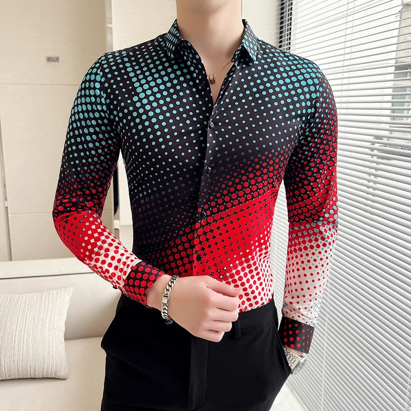 Luxury Long Sleeve Mens Baroque Shirts Dress Autumn Party Prom Wear Slim Fit Male Brand Clothing Striped Print Casual Shirt Men