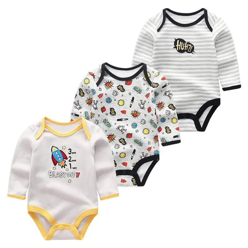 Baby Girl Fall Jumpsuit Long Sleeve 3Pcs Pure Cotton Newborn Bodysuits Round Collar Toddler Boy Clothes Set Infant Cute Costume