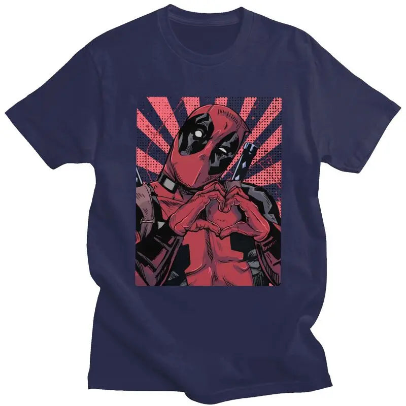 Cool Deadpool Hand Heart T Shirt Men Short Sleeved T-shirts Printed Tee Tops Cotton Regular Fit Tshirt Gift