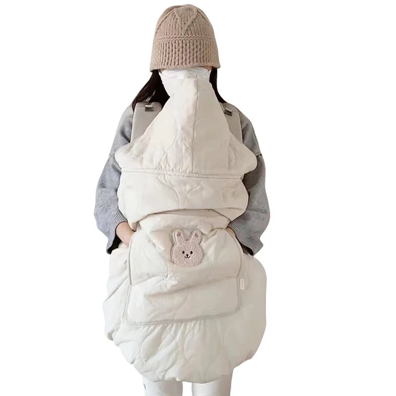 Cartoon Bear Baby Stroller Blanket Cover Korean Thicken Newborn Swaddle Wrap Hooded Cloak Cape Windproof Infant Sleeping Quilt