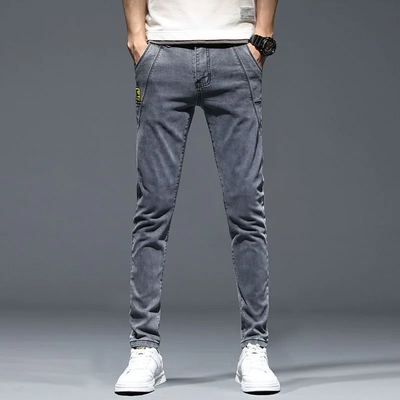 2023 Spring and Autumn New Classic Fashion Solid Color Elastic Jeans Men's Casual Slim Breathable High-Quality Small Feet Pants