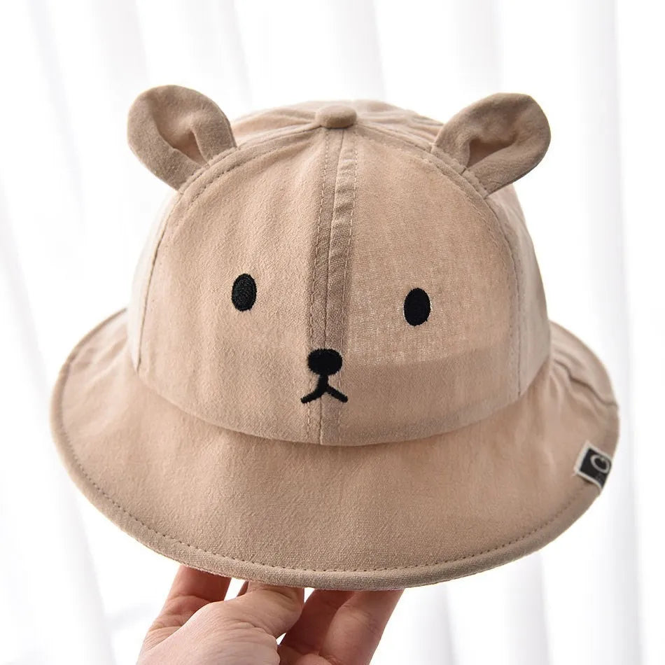 Baby Bucket Hat Infant Sun Hat Toddler Panama Bear Hat Wide Brim Fisherman Caps Kids Spring Summer Beach Safari Hat 3-18 Months